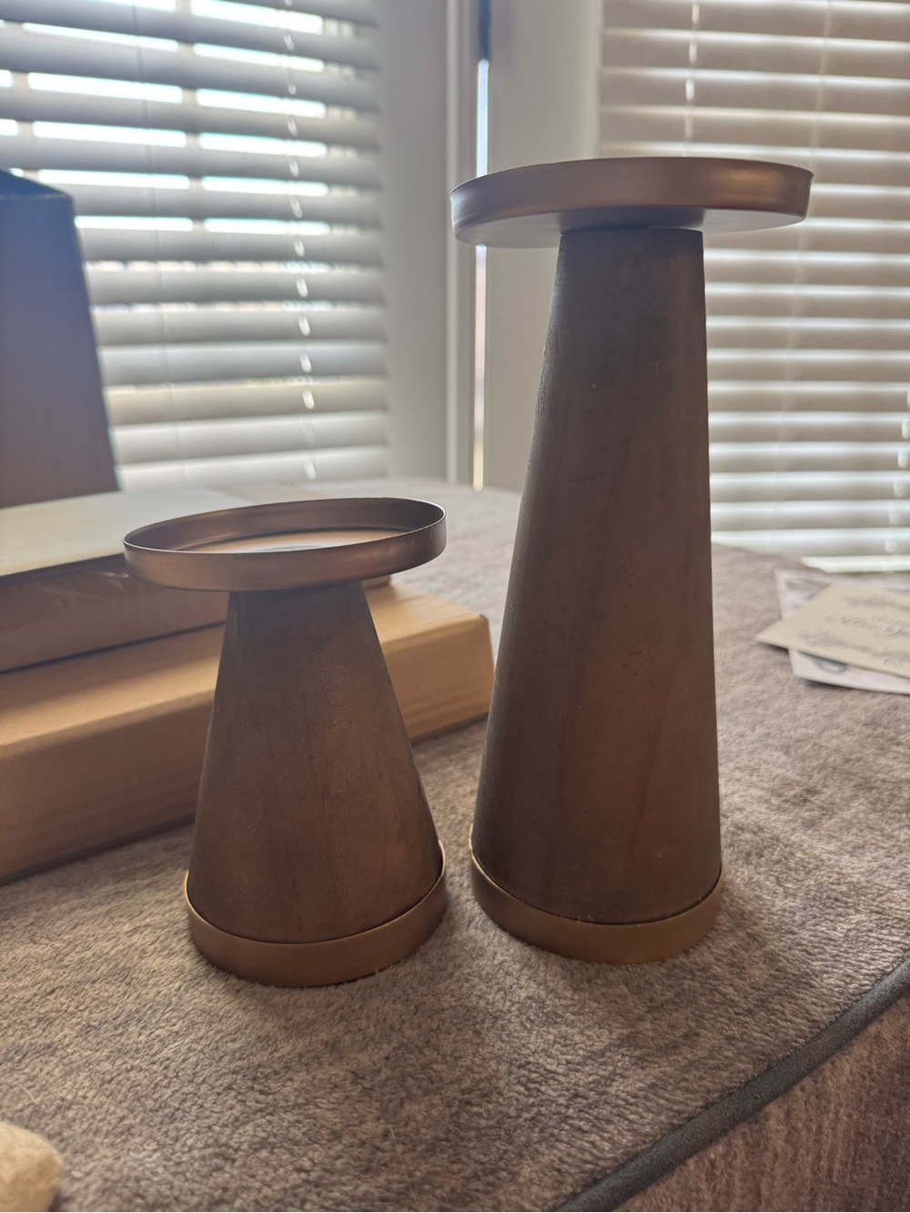 Wooden & Gold Candle Holder Set